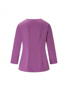 TaskEZ 柔软舒适的半纽扣磨砂制服上衣 - 紫色 - 查看 2