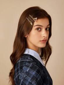 HARRY POTTER X SHEIN 4 Pcs Golden Geometric Pattern Fashion Hair Clips,Back To School - Gold - View 3