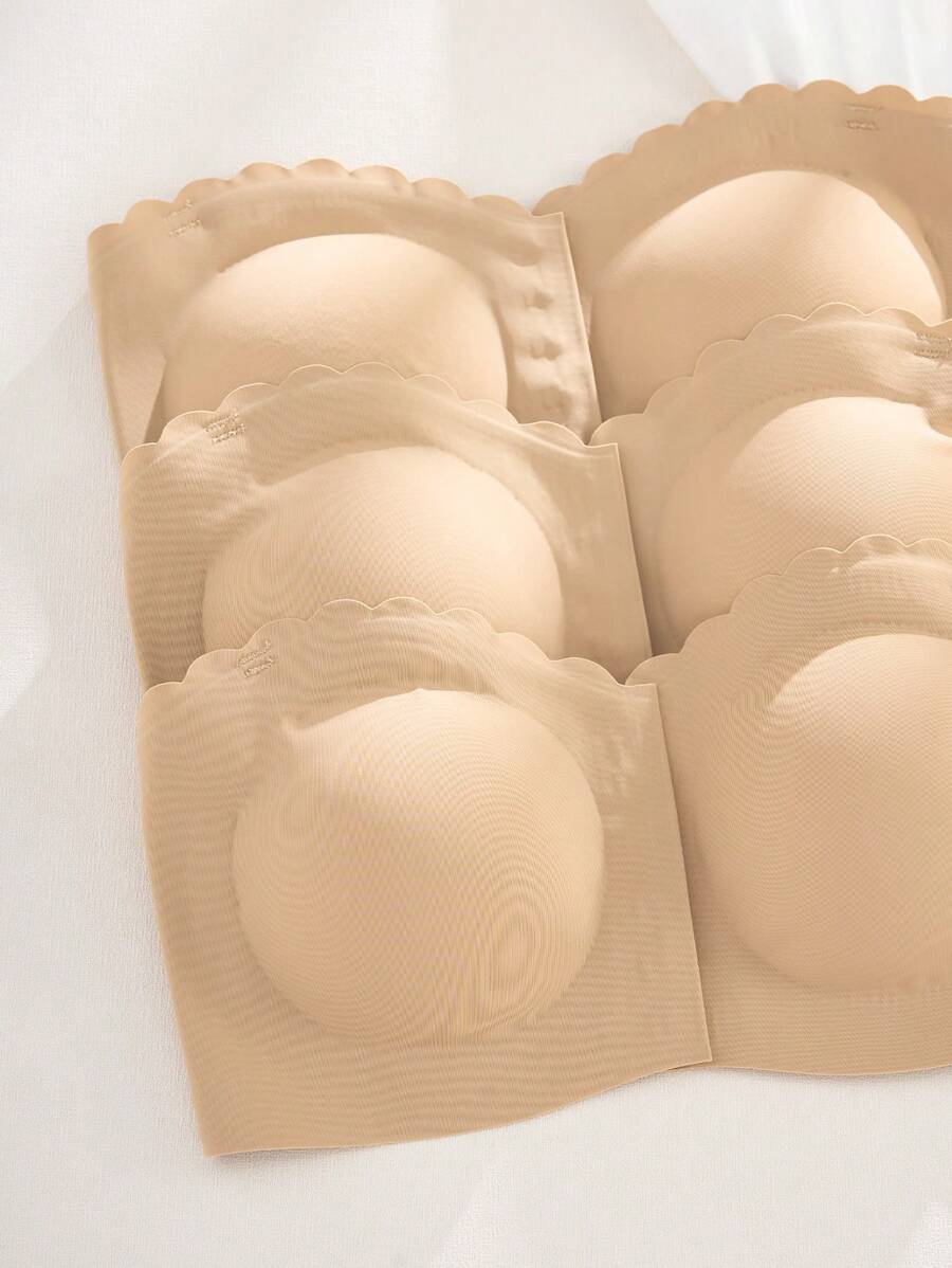 3pcs Women's Front Open Seamless Bra, With Removable Paddings - Khaki - View 1