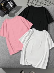 SHEIN EZwear 3pcs Casual Minimalist Car Pattern Loose Fit Women's Short Sleeve T-Shirt, Summer, SPEED NEW ADVENTURES STRAIGHT TOWARDS THE GOALS 97 NEW AMATEUR Be Brave RACE TO THE FUTURE VELOCITY  61 FULL OF COURAGE