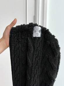 SHEIN EZwear Plus Size Coat With Barley Texture Jacquard Thermal, For Winter Fall Autumn - Black - View 8