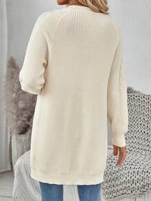 SHEIN LUNE Casual Women's Front Open Twist-Front Long Cardigan With Cable Sleeves - Apricot - View 2