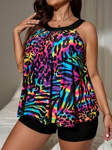 Swim Lushoire 2pcs Plus Size Women Leopard Print Tankini Set Summer - Multicolor - View 5