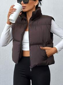 EURMUSE Áo khoác vest có khóa kéo - màu nâu - Xem 1