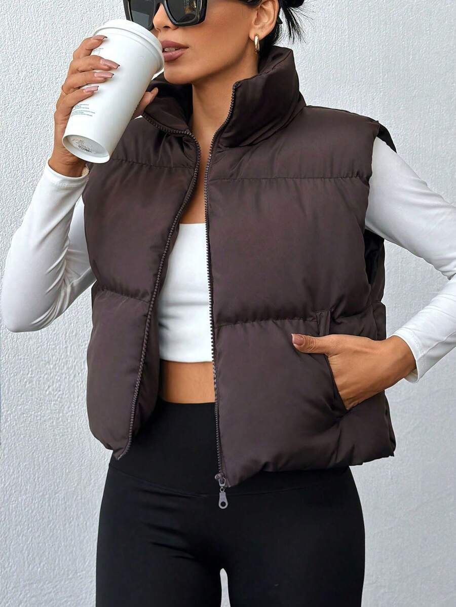 EURMUSE Áo khoác vest có khóa kéo - màu nâu - Xem 1