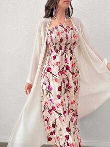 Modelyn 花卉印花吊带连衣裙和前开襟外套两件套 - 紅色 - 查看 6