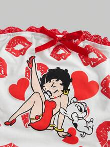 Betty Boop | ROMWE Top de tubo de encaje contrastante con impresión de personajes de dibujos animados y labios