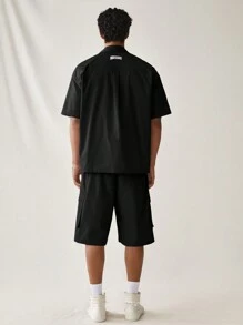 SWAVVY Men's Summer Solid Color Workwear Woven Casual Shirt & Shorts Set With Pockets