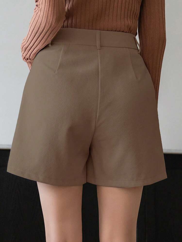 High Waist Solid Color Shorts With Pockets And Pleated Detailing For Women Summer