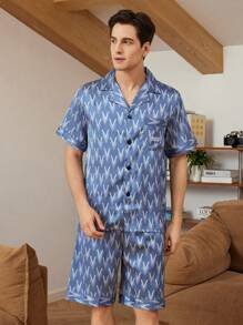 Men Allover Print Short Sleeve Top & Shorts Loungewear Sets