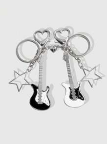 2pcs Y2K Guitar Keychain, Suitable For Couples Or Friendship Keychains - Multicolor - View 1