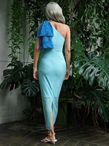 SHEIN LUNE Texturiertes Bodycon-Kleid mit schräger Schulter für Frauen