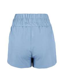 Women's Solid Color Minimalistic Casual Cinched Waist Shorts - Blue - View 2