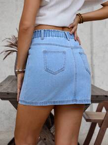 SHEIN LUNE Slant Pocket Denim Mini Skirt For Summer