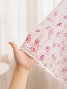 Soleia Áo sơ mi có họa tiết hoa màu xanh và trắng có eo đàn hồi và đường viền xù, áo đi nghỉ lãng mạn dành cho phụ nữ ngoại cỡ - Màu tím hoa cà - Xem 5