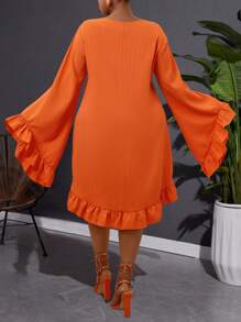 Maweii Plus Extra-Long Sleeve Flare Sleeve Ruffle Hem Dress Fall Cloth For Women