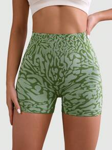 Core Rhythm 女士印花无缝简约日常运动短裤女士运动短裤、健身短裤、骑行短裤 - 綠色 - 查看 5