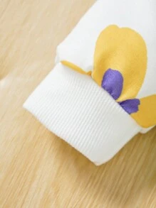 Baby Girls Solid Tank Top & Floral Print Hoodie & Sweatpants For Spring & Autumn