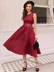 Vintamour Vestido de verano elegante y vintage para mujer con silueta ajustada y acampanada, vestido de paraguas de jacquard, con cinturón y detalles de lazo, vestido de verano para mujeres, vestido de chaleco, vestido de concierto para mujeres, vestido de boda para mujeres, vestido burdeos, atuendos de despedida de soltera, vestido de profesora, atuendos para salir, vestidos rojos para mujeres, vestidos de regreso a casa, vestido de fiesta/graduación - Burdeos - Ver 7