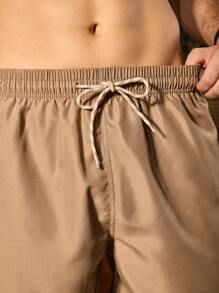Surfspeed Men's Summer Solid Color Drawstring Waist Loose Casual Shorts With Pockets, Beach Shorts - Khaki - View 3