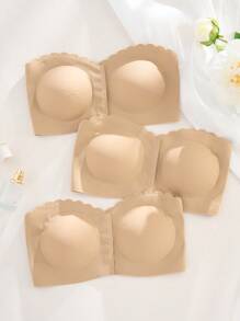 3pcs Women's Front Open Seamless Bra, With Removable Paddings - Khaki - View 4
