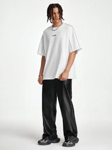 Manfinity RebelGame Men's Loose Wide-Leg Leather Pants - Black - View 3