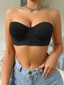 Strapless Push-Up Bra, Anti-Slip & Breathable Silicone Seamless Underwear, Invisible With Underwire, 1pc - Black - View 3