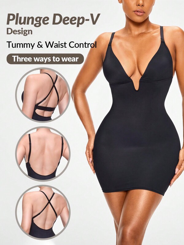 SHEIN Shape فستان كامي جسم ضيق لون سادة للنساء بظهر مفتوح