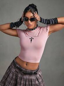 Streetz SHEIN Sport Slogan Graphic Crop Sports Tee - Pink - View 4