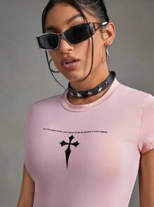 Streetz SHEIN Sport Slogan Graphic Crop Sports Tee - Pink - View 9