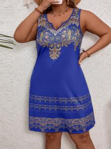 SHEIN VCAY 大尺碼復古無袖女夏裝 - 藍色 - 查看 4