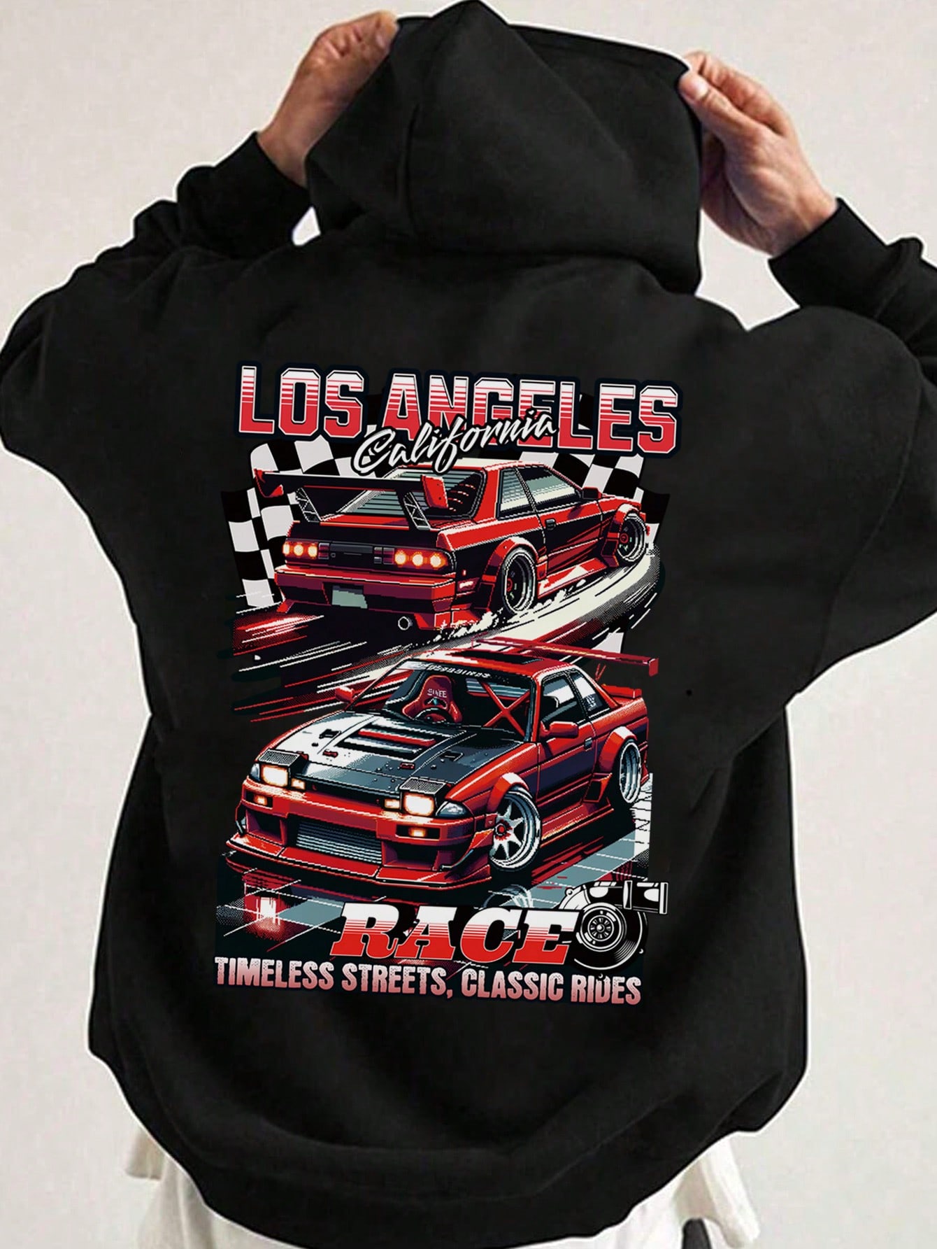 Manfinity Dauomo Men Car & Slogan Graphic Drawstring Hoodie For Dailywear