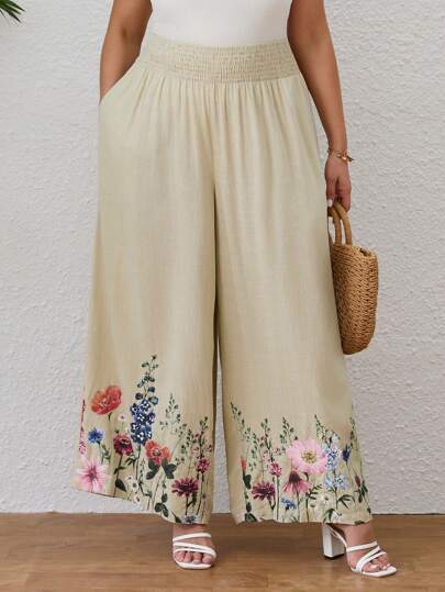 SHEIN LUNE 大码女式花卉印花休闲裤