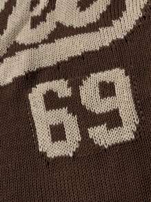 ANDREILEE Men's Hollow Out Short Sleeve Letter & Number Knit Top - Brown - View 8