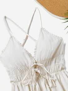 Soleia 女士綁帶肩帶褶皺腰部背心裙 - 米色 - 查看 4