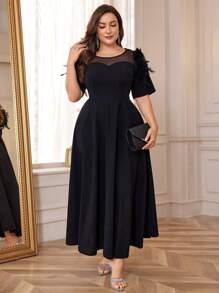 SHEIN Belle Plus Size Heavy Work Evening Party Black Prom Dress - Black - View 6