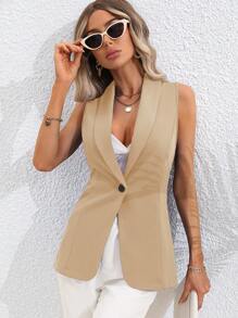 EMERY ROSE Chaleco de verano de unicolor con cuello de solapa y un botón para atar