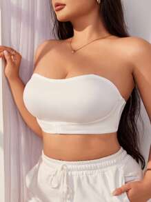 SHEIN Plus Size Solid Color Front Buckle Bandeau Bra & Wireless Bra - White - View 4