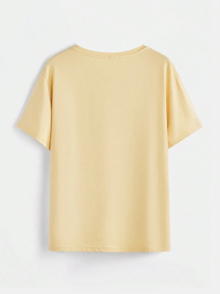 FRIENDS X SHEIN Plus Size Casual Loose T-Shirt, With Cartoon Color Block Character Art Print, Summer - Khaki - View 4