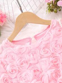 SHEIN Tween Girls Pink 3D Flower Mesh Dress - Pink - View 6