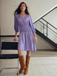 MOTF PREMIUM Kleid mit gerafftem Taille- und Laternenärmel