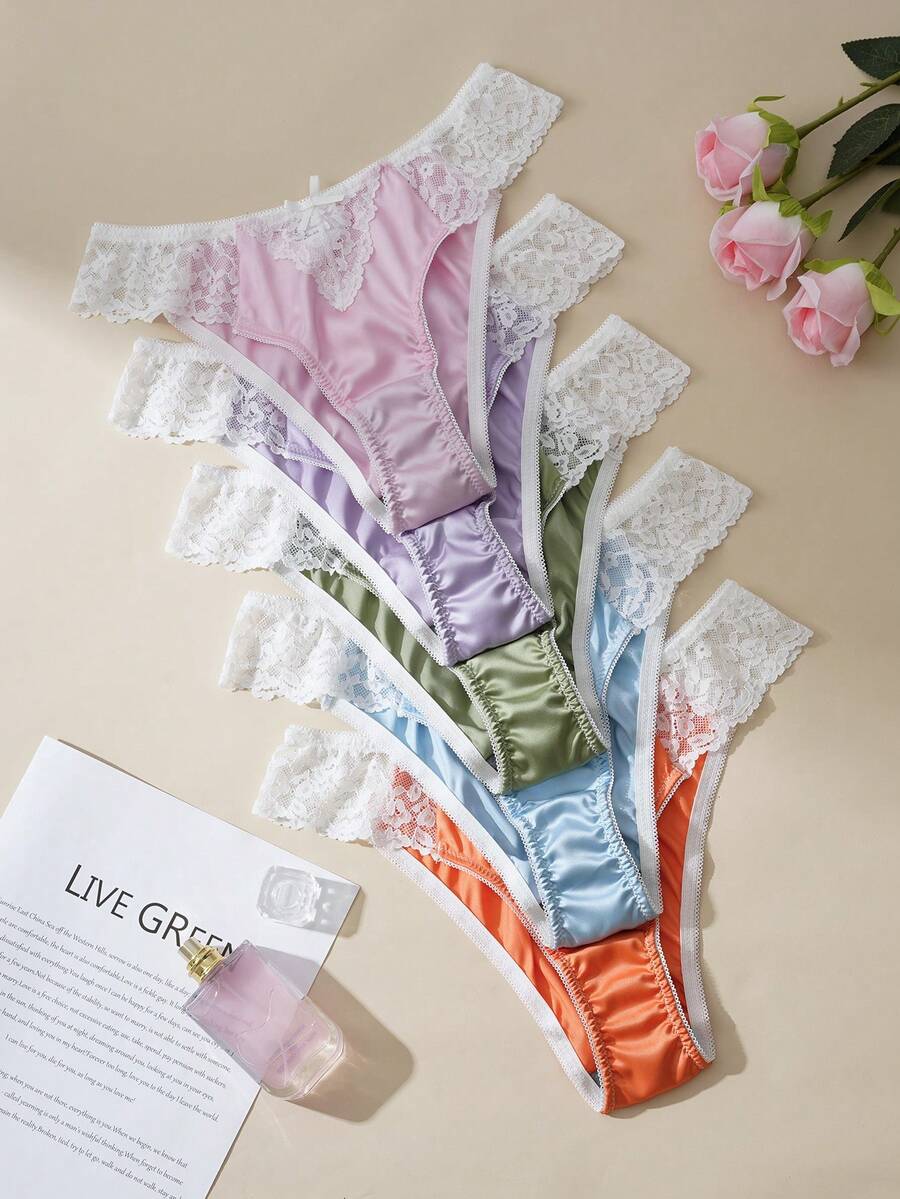 SHEIN Women's Comfortable Lace Splicing Triangle Panties - Multicolor - View 1