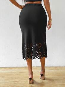 Chiquease Falda con dobladillo de sirena recortada con láser - Negro - Ver 2