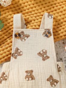 SHEIN Vintaside Kids 男婴小熊印花无袖连体衣 - 杏色 - 查看 4