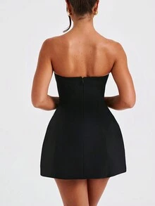 Ladies Elegant Romantic Basic Valentine's Day Tube Top Sweet Little Black Dress - Black - View 2