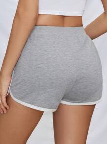 SHEIN Essnce Women's Spring/Summer Outdoor Sports Leisure Shorts With Color Blocking And Embroidery Design - Grey - View 2