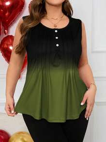 EMERY ROSE Plus Size Valentine's Day Gradient Color Summer Pleated Tank Top For Women - Army Green - View 6