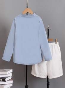 Tween Boy Solid Half Button Shirt & Shorts - Blue - View 2