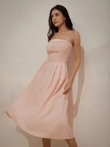 GENKIRA 實色無肩帶紋理露背連身裙，附拉鍊 - 淺粉色 - 查看 4