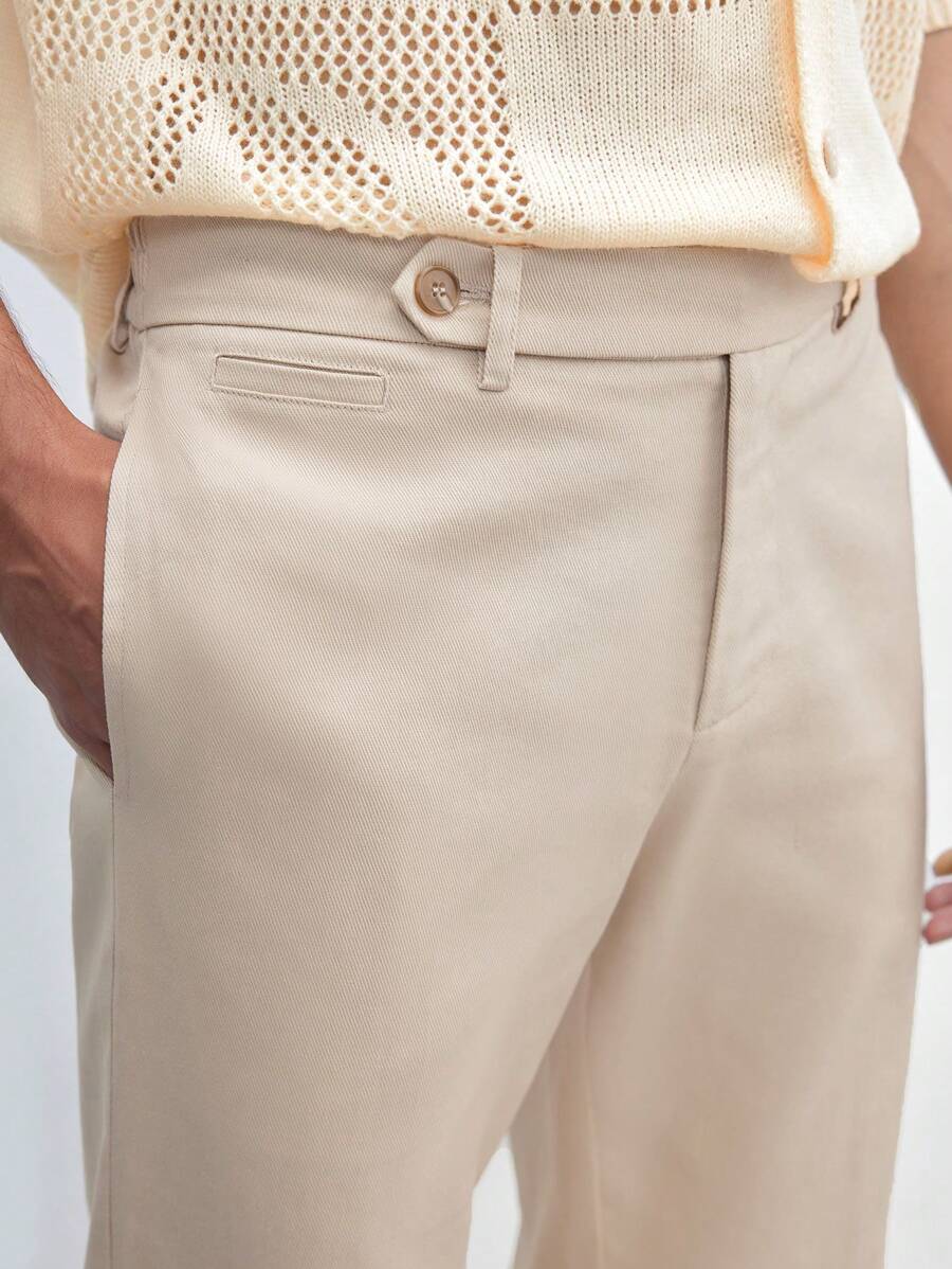 AKNOTIC Business Casual Men's Regular Fit Woven Casual Pants With Pockets, Daily Wear And Commuting - Khaki - View 1